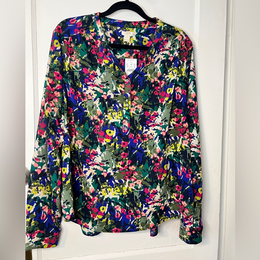 NEW J Crew Women's Floral Split-Neck Blouse - Multicolor